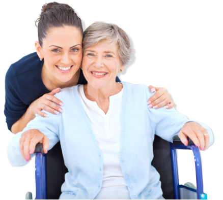 caregiver and senior woman smiling